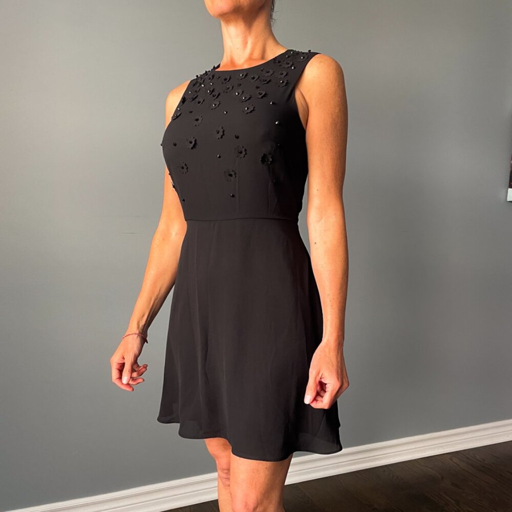 Kate & Lily Black Chiffon Dress, Bead/Flower Embellishment, Size 4